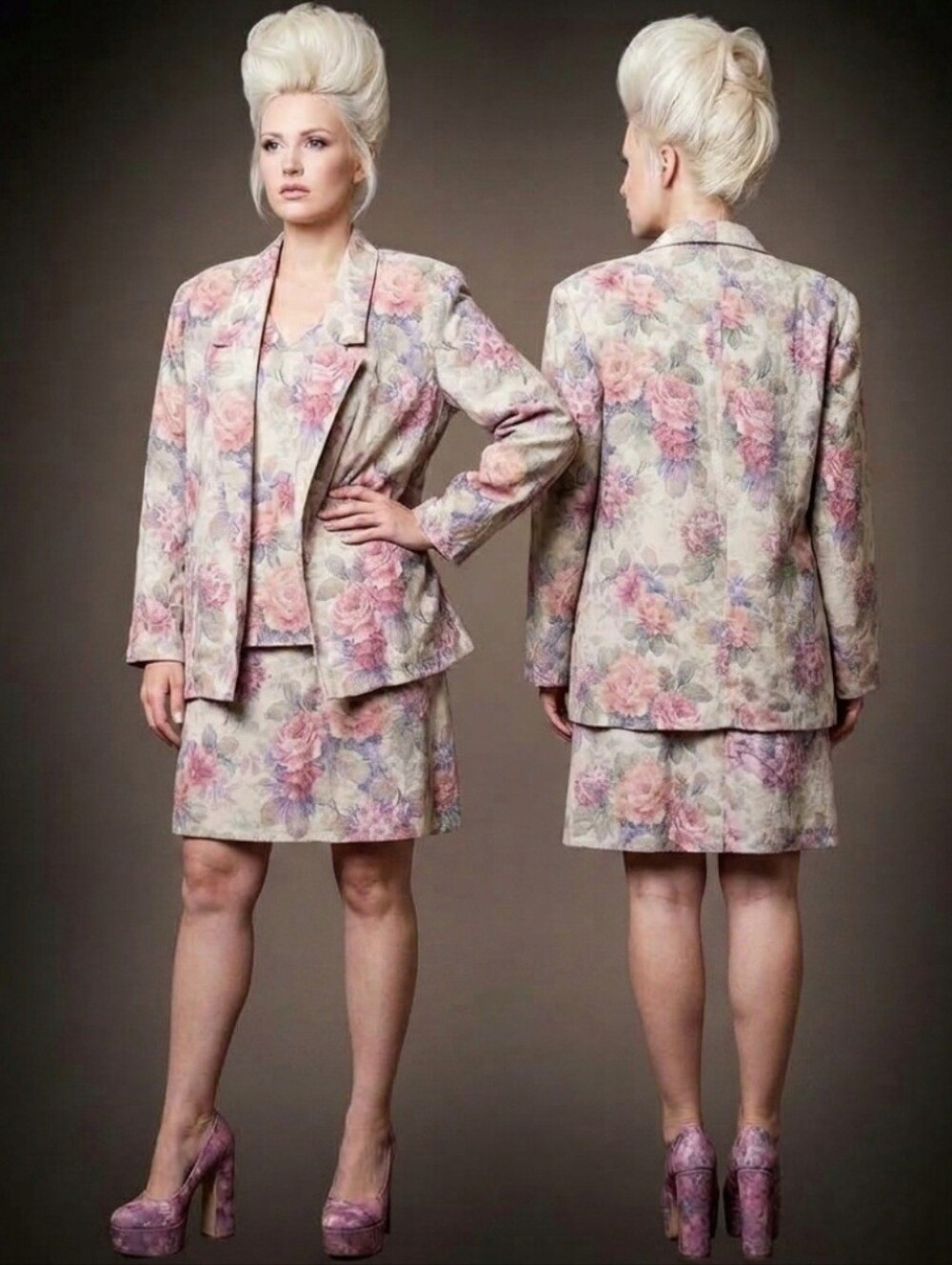 Vtg 80s cream floral 3 piece hand sewn cottagecore skirt suit plus sz 14/16 NWOT